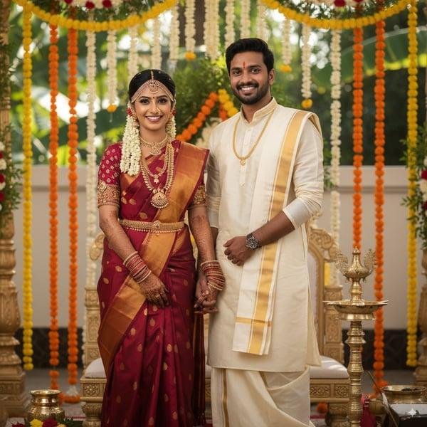 South Indian wedding couple portrait