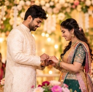 Engagement Photography Ideas for an Indian couple exchanging rings