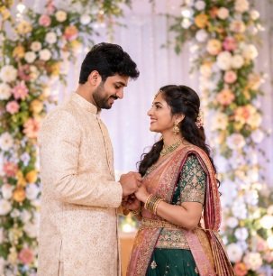 Engagement Photography Ideas featuring an Indian couple in traditional outfits