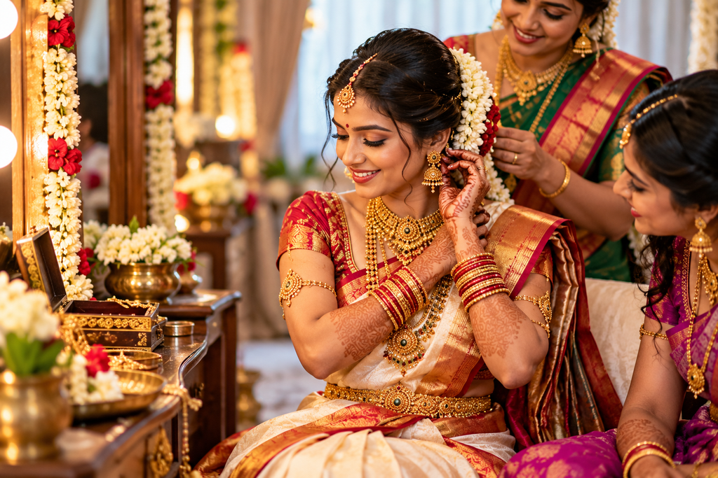 South Indian bride wedding preparation