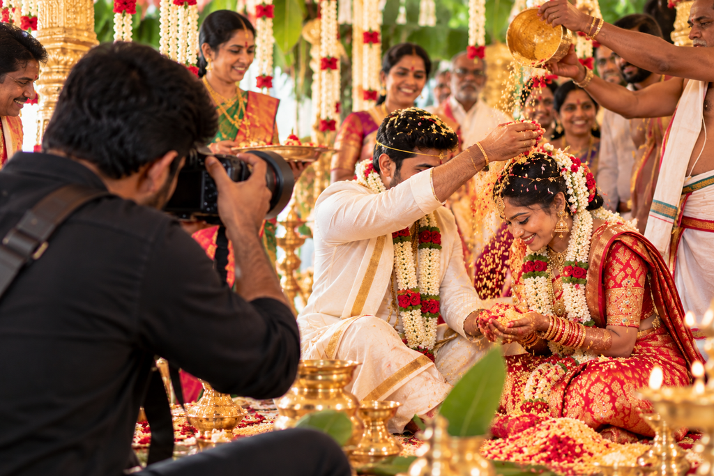 South Indian wedding photographer capturing traditional wedding ritual