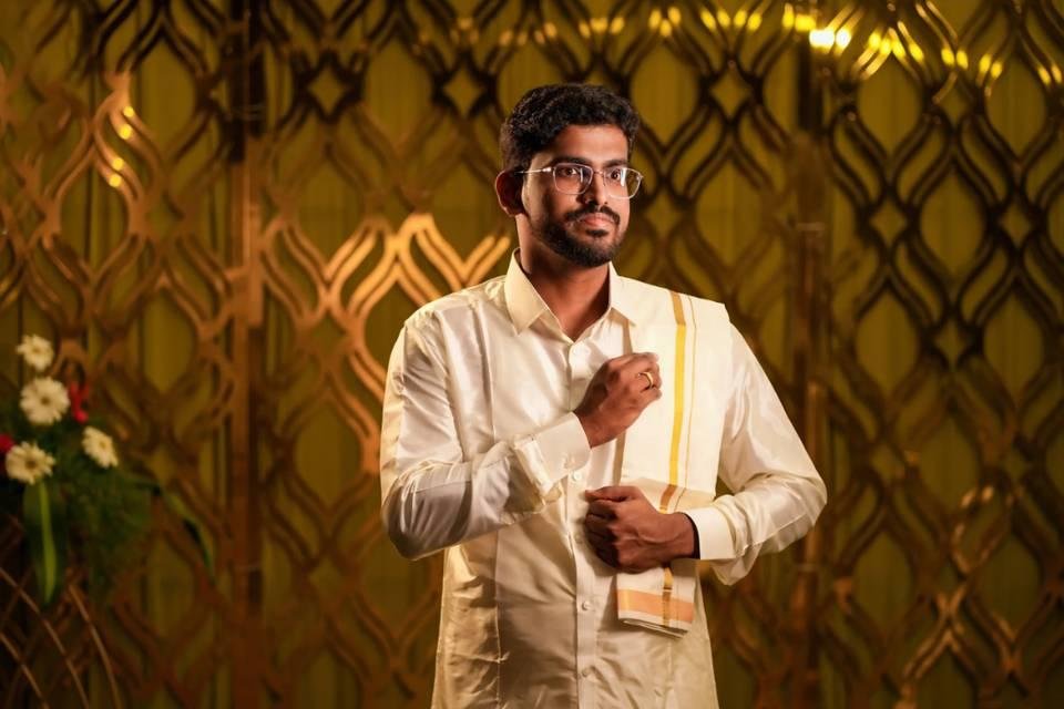 South Indian groom getting ready