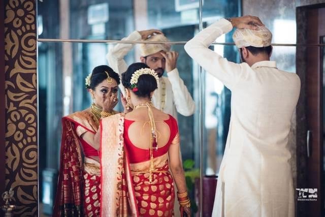 Indian couple preparing for wedding photography 
