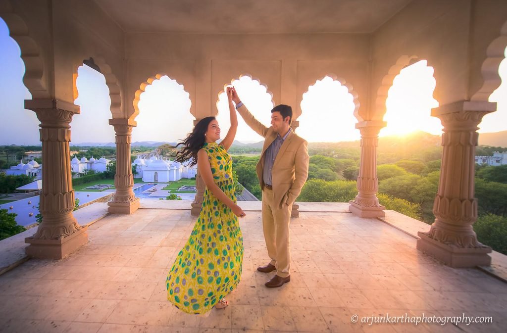 Pre-Wedding Photography Ideas for Indian couples in a scenic outdoor heritage location
