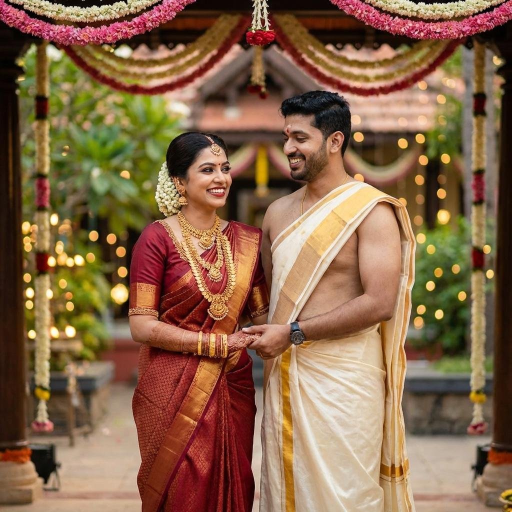 South Indian wedding couple portrait